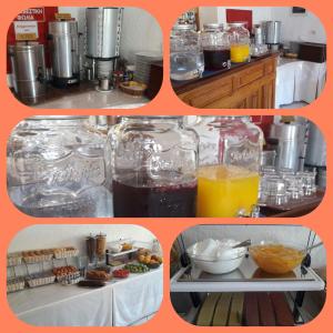 a collage of four pictures of food and drinks at Effie Hotel in Skala