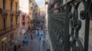 a view of a city street from a balcony at Sanremo Inn in Sanremo