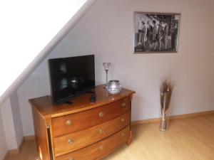 a tv on top of a dresser in a room at Ferienwohnung Himmel und Hölle in Freiberg