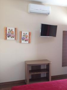 een kamer met een tv aan een muur met een tafel bij Solarium Park Hotel in Adamantina