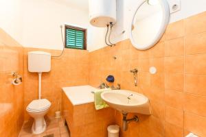 bagno con lavandino, servizi igienici e specchio di Apartments Zoricic a Zaboric