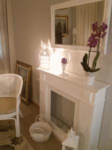 a living room with a fireplace with a mirror at Appartamento Ca' Di Nive in Venice