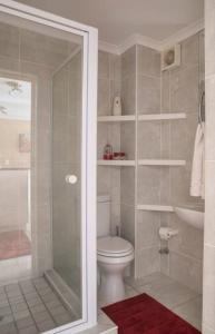 W łazience znajduje się prysznic, toaleta i umywalka. w obiekcie Stylish Gem w Kapsztadzie