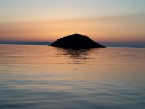 a small island in the middle of a body of water at Effie Hotel in Skala