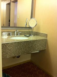 
a bathroom sink with a mirror above it at Alta Hotel in Colorado Springs

