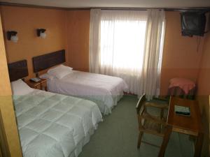 Postel nebo postele na pokoji v ubytování Hotel Saltos del Paine