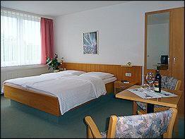 Schlafzimmer mit einem Bett, einem Tisch und Stühlen in der Unterkunft Gasthaus & Pension Zum Hirsch in Gehlberg