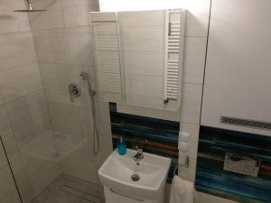 łazienka z prysznicem, toaletą i umywalką w obiekcie apartament Fanaberia w Zwierzyńcu +17 zdjęć