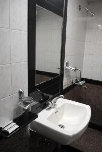 a bathroom with a sink and a mirror at Hotel Airlines International in Mumbai