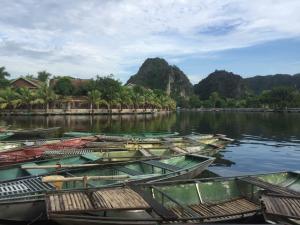 un groupe de bateaux assis dans l'eau dans l'établissement Hung Anh Homestay, à Ninh Binh