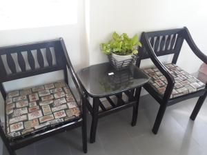 two chairs and a table with a plant on it at Blue Sea Hotel 2 in Nha Trang
