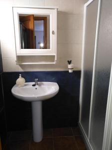 カレタ・デ・ファマラにあるCasa la Caletaのバスルーム(シンク、鏡、シャワー付)