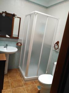 カレタ・デ・ファマラにあるCasa la Caletaのバスルーム(シャワー、トイレ、シンク付)