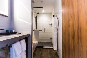 La salle de bains est pourvue d'un lavabo, de toilettes et d'une douche. dans l'établissement Crowne Plaza HY36 Midtown Manhattan, an IHG Hotel, à New York