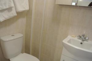 bagno con servizi igienici bianchi e lavandino di Seven Dials Apartments Bedford Street a Londra