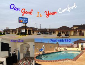 uma colagem de duas fotos de uma piscina em Cotulla Executive Inn em Cotulla