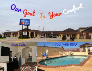 a collage of two pictures of a swimming pool at Cotulla Executive Inn in Cotulla