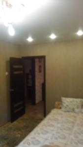 リペツクにあるCentral Apartment on Papina 31Bのベッドルーム1室(ベッド1台、ドア、照明付)