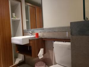 a bathroom with a sink and a toilet and a mirror at Buyan Homestay in Sanur +15 photos