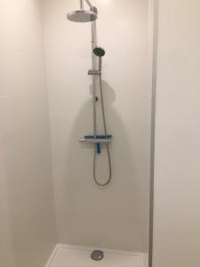 a shower in a bathroom with a shower head at apartment Seaside in Blankenberge +5 photos