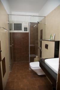 a bathroom with a shower and a toilet and a sink at Hotel Grand Tree in Coimbatore