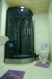 a bathroom with a glass shower and a toilet at Muzaffar Hotel Samarkand in Samarkand +24 photos