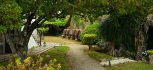 a path in a garden with trees and flowers at Palacete Villa Idalina in Caminha