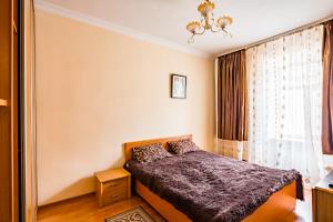 リヴィウにある7 Brothers Rogatintsev Apartamentのベッドルーム(ベッド1台、窓付)