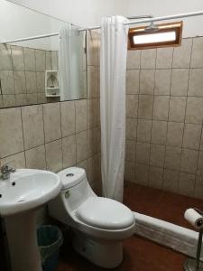 a bathroom with a toilet and a sink and a shower at Casa Jocotenango in Guatemala