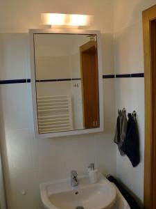 a bathroom with a sink and a mirror at Baltrumweg 4 in Wangerland