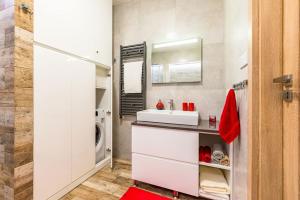 a bathroom with a sink and a mirror at Apartament Sweet Home in Krynica Zdrój