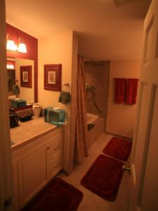 a bathroom with a shower and a sink and a tub at Black Bear Inn in Ketchikan +95 photos