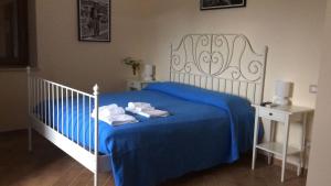 a bedroom with a bed with a blue blanket at Agriturismo Il Riccio in Monticchio +42 photos