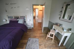 a bedroom with a bed and a desk and a mirror at Gite Moka45 Centre historique "Climatisé" in Colmar