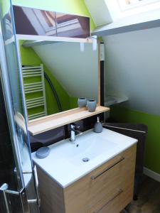 a bathroom with a sink and a mirror at Chez Titi in Bayeux +13 photos