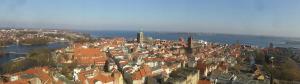an aerial view of a city with a river at Ferienhaus Mien Hüsing in Stralsund +4 photos