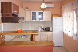 Il comprend une cuisine équipée d'un réfrigérateur blanc et d'un comptoir. dans l'établissement Apartments Juracak, à Nin