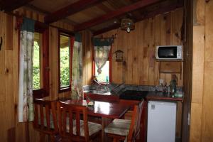 cocina con encimera, fregadero y microondas en Cabañas Alpinas López Fontes, en Valle de Bravo