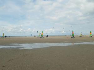 a group of people on a beach flying kites at Bed en Breakfast en Bike in Sommelsdijk