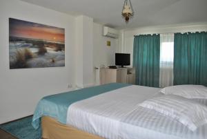 a bedroom with a bed and a painting on the wall at Delta Marina in Sfântu Gheorghe +85 photos