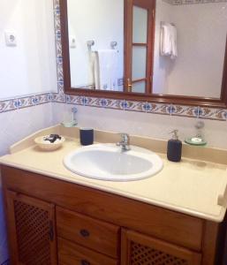 a bathroom with a sink and a mirror at Casa no Douro in Mesão Frio