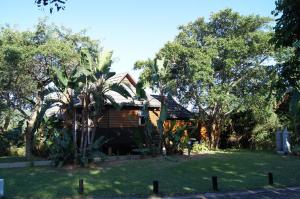 a house in the middle of a yard with trees at House 23 Ezulwini in Sodwana Bay Lodge in Sodwana Bay