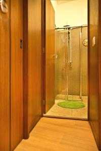 baño con ducha y puerta de cristal en VRS - Porto Centre Trindade Studio, en Oporto