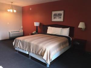 a bedroom with a large bed in a red wall at Red Carpet Inn in Hot Springs