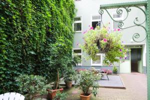 einem Garten mit Pflanzen und einem Gebäude in der Unterkunft Apartments Kolo 77 in Berlin