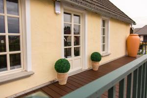une terrasse couverte avec trois plantes en pot sur une maison dans l'établissement Room 68, à Friedberg