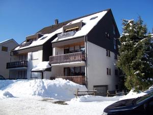 ein Gebäude mit Schnee auf dem Boden davor in der Unterkunft Ferienwohnung Mause in Winterberg