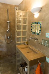 a bathroom with a sink and a shower at Les Oliviers in Patrimonio