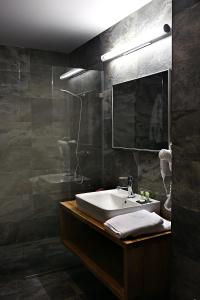 a bathroom with a sink and a mirror at Hotel & Garden U Holubů in Čeladná