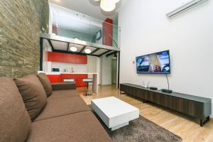 a living room with a couch and a tv at VIP Apartment at Horodetskoho 4 in Kyiv